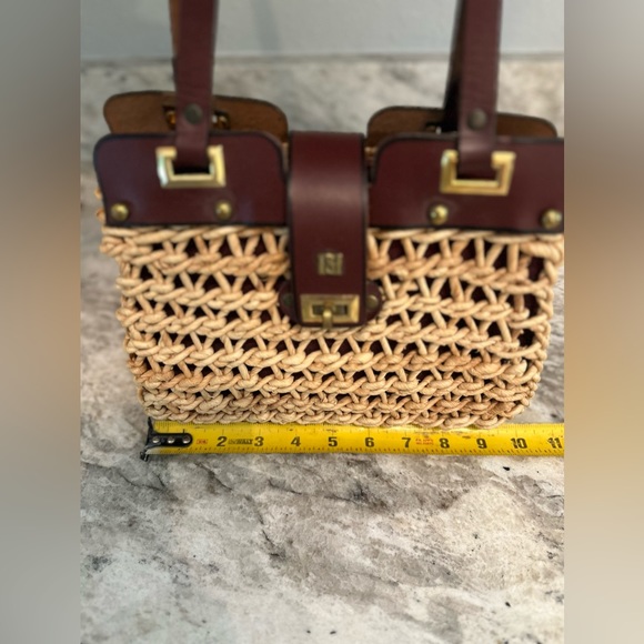 Vintage Borelli Straw and Leather Purse - Picture 10 of 11
